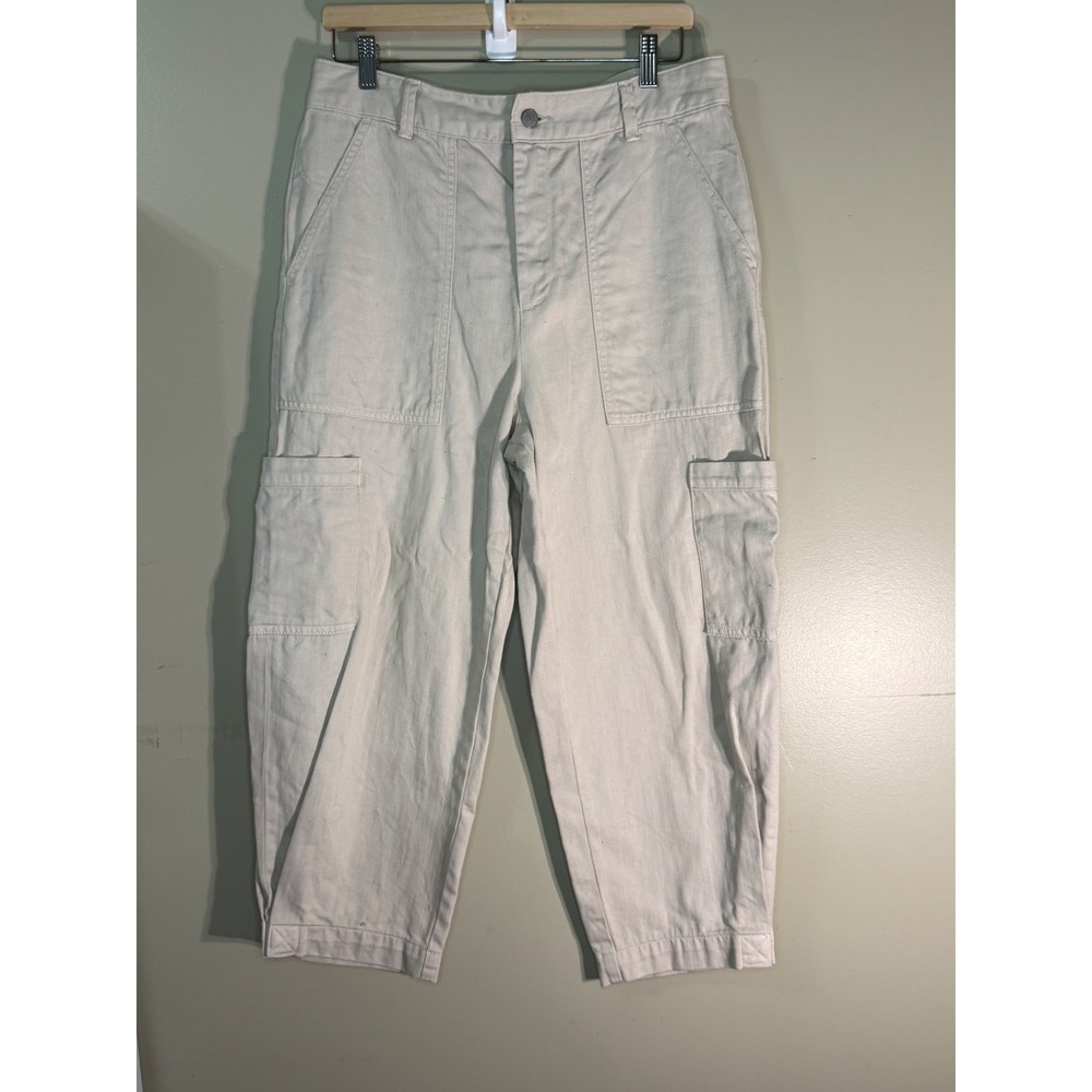Reitmans Beige Linen Blend Cargo Pants High Rise Utility Trousers Size 7